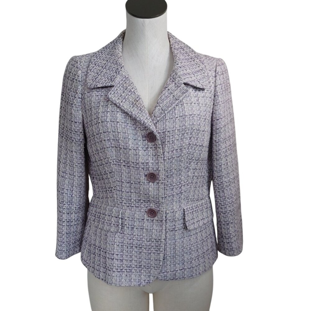 Ann Taylor‎ Jacket Linen Blend Petites Purple Tweed Lined Womens 8 Petite